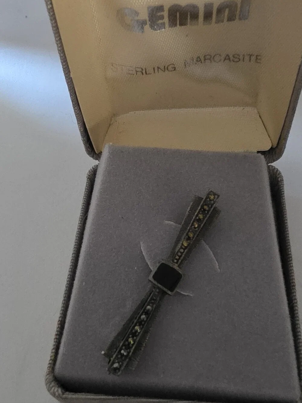 Sterling Marcasite Black and Silver Bow Brooch NEW